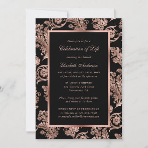 Convites Black Rose Dourado Floral Celebração da Vida