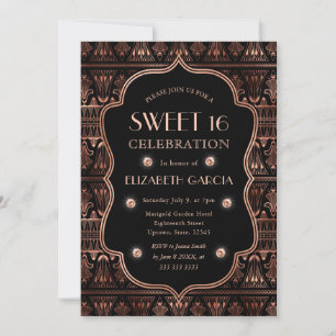 Convites Black & Rose Gold Art Deco Quadro Vintage Sweet 16