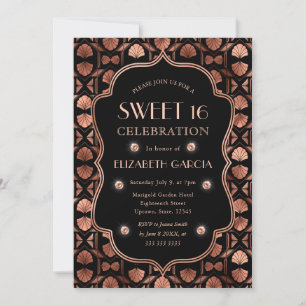 Convites Black & Rose Gold Art Deco Quadro Vintage Sweet 16