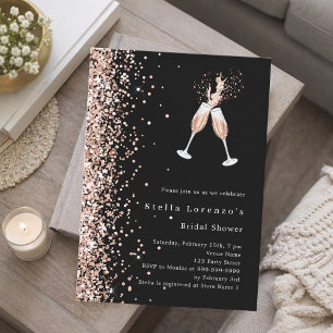Convites Black rose gold glitter cheers party Bridal Shower
