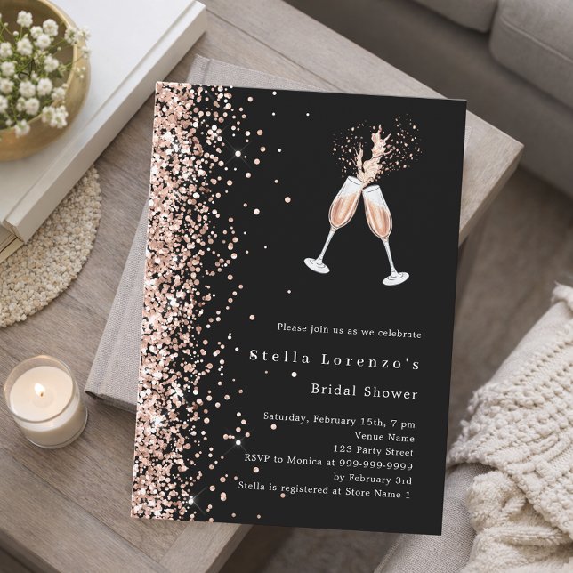 Convites Black rose gold glitter cheers party Bridal Shower (Criador carregado)