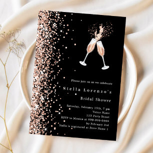 Convites Black rose gold glitter cheers party Bridal Shower