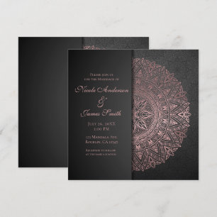 Convites Black & Rose Gold Mandala Elegante Casamento Matri