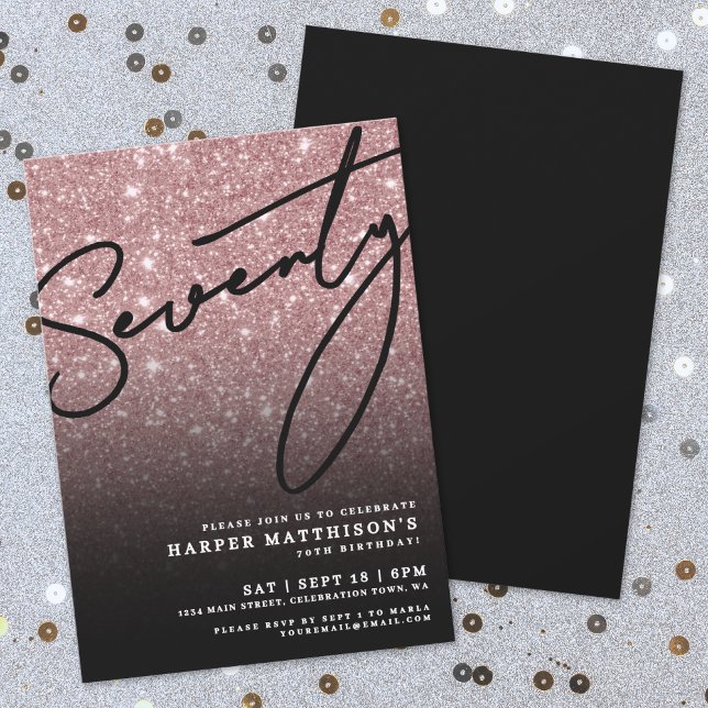 Convites Black Rose Gold Seventy 70th Birthday (Black Rose Gold Seventy 70th Birthday Invitation )