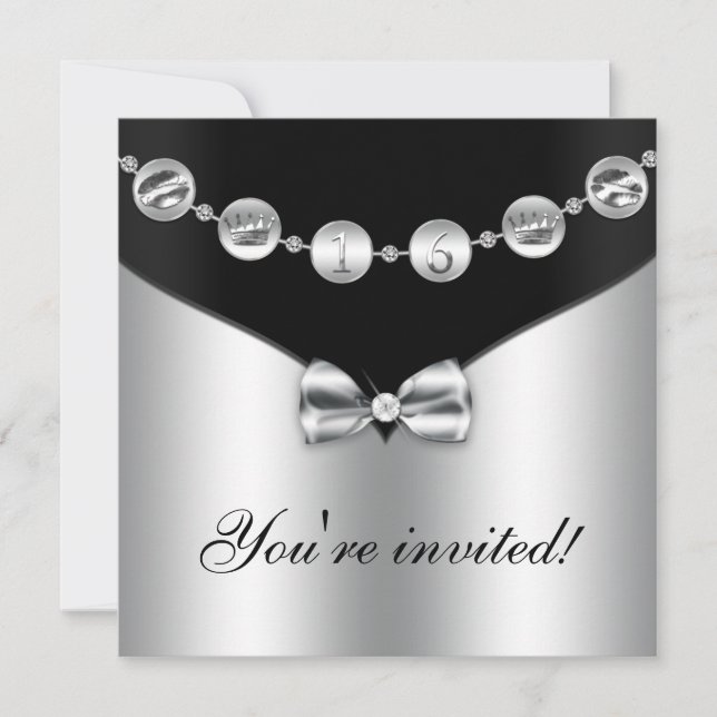 Convites Black & Silver Bowm Doce 16 Convidam (Frente)