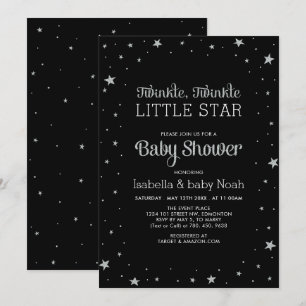 Convites Black & Silver   Chuvinha de Estrelas Baby Shower