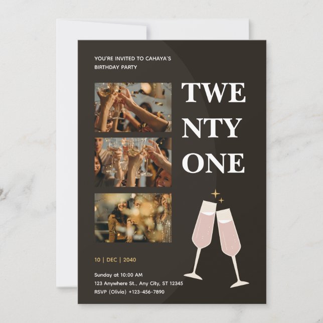 Convites Black Simple Modern Birthday Invitation (Frente)