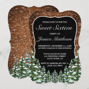 Convites Black Snowy Wood & Forest Pine Sweet 16