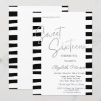 Black Striped Silver Script Sweet 16