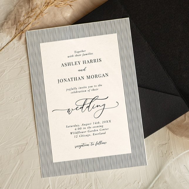 Convites Black Stripes Old Money Wedding Invitation (Criador carregado)