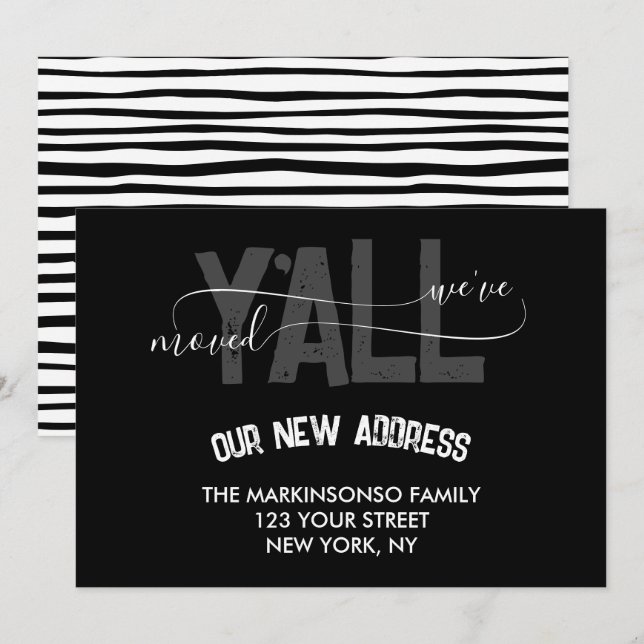 Convites Black Stripes We Moved Y'all Moving Announcement (Frente/Verso)