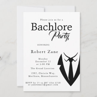 Convites Black Suit & Tie Men's Bachelor Party Invitation