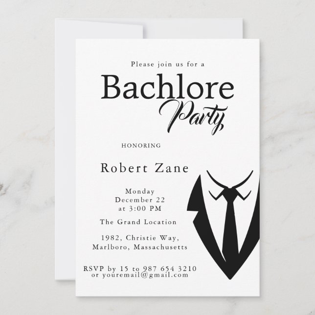 Convites Black Suit & Tie Men's Bachelor Party Invitation (Frente)