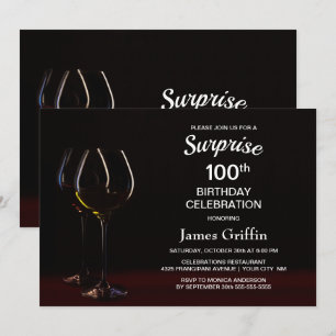Convites Black Surprise 100th Birthday Wine Glass Party