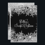 Convites Black Sweet 16 Diamond Snowflake Wonderland<br><div class="desc">Silver & Black Winter Wonderland Sweet 16 Aniversário. Design de floco de neve de diamante elegante. Notem,  por favor,  que todas as imagens planas não têm joias reais!</div>