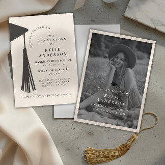 Convites Black Tassel Senior Photo High School Graduation 