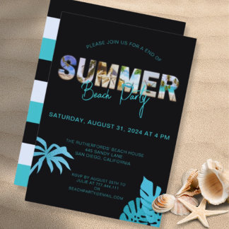 Convites Black Teal End of Summer Beach Party