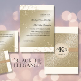Convites Black Tie Elegance, Champagne Cream Wedes Cards