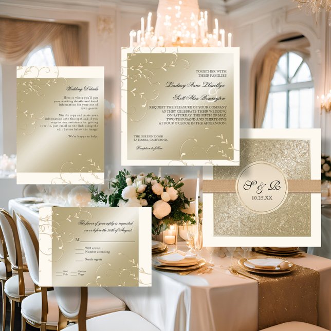 Convites Black Tie Elegance, Champagne Cream Wedes Cards (Criador carregado)