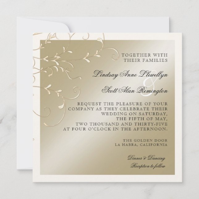 Convites Black Tie Elegance, Champagne Cream Wedes Cards (Frente)