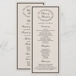 Convites Black Tie Wedding Classic Program Card