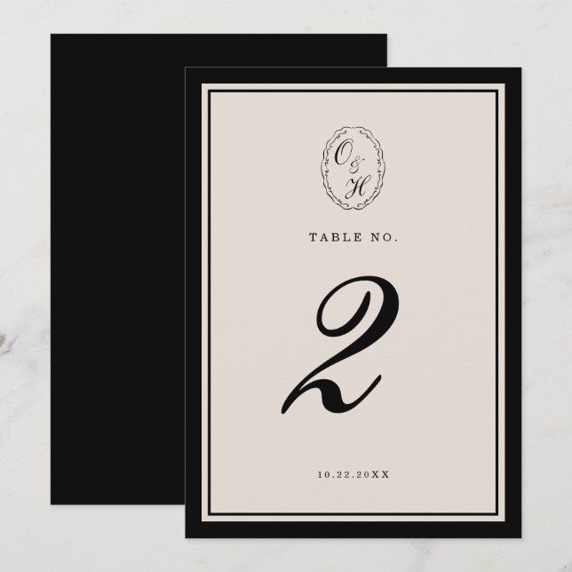 Convites Black Tie Wedding Classic Table Number (Frente/Verso)