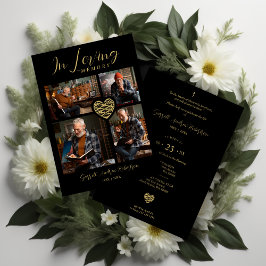 Convites Black Trendy Collage 4 Photos Modern Heart