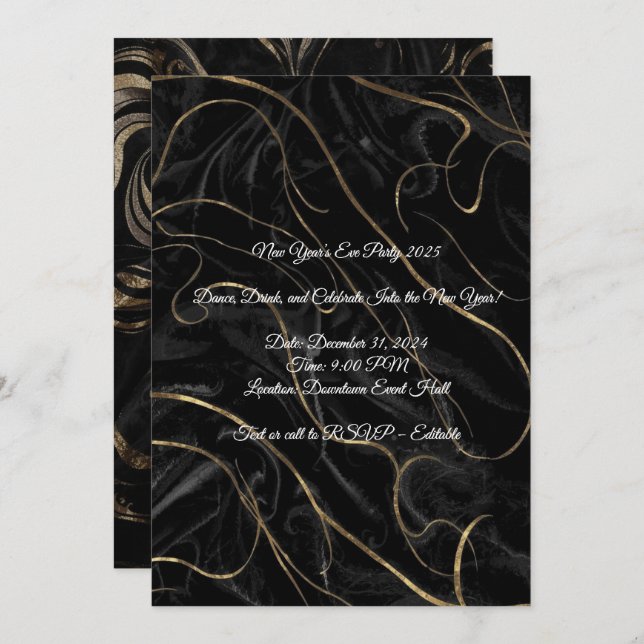 Convites Black Velvet New Year Invitation – Editable (Frente/Verso)