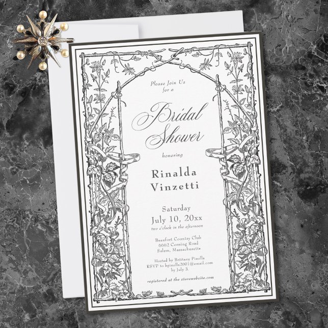 Convites Black Vintage Botanical Trellis Bridal Shower (Black Vintage Botanical Trellis Bridal Shower Invitation)