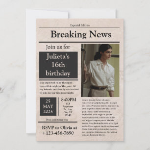 Convites Black Vintage Breaking News clássico formal