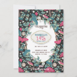 Convites Black Vintage Cottagecore Mushroom Birthday