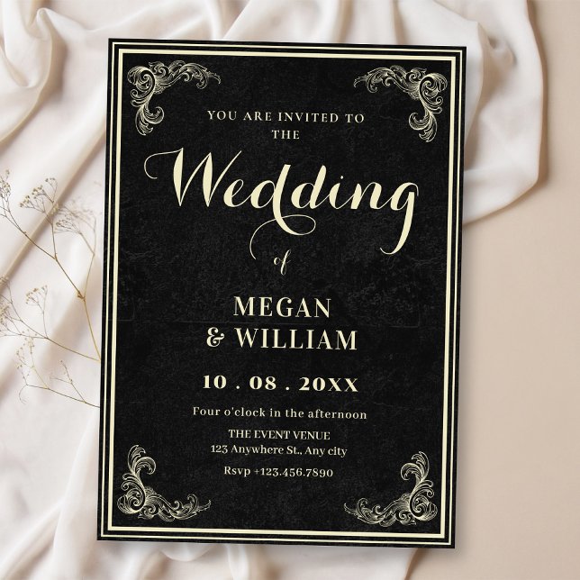 Convites Black vintage elegant wedding  (Criador carregado)