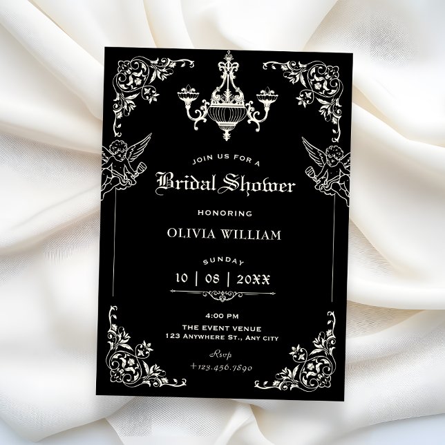 Convites Black Vintage gothic arch angels bridal shower (Criador carregado)
