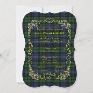 Convites Black Watch Ancient Tartan Com Moldura Dourada