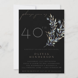 Convites Black Watercolor Olive Branch Birthday Invitation