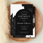 Convites Black Watercolor Wash Modern Arch 50th Birthday<br><div class="desc">O convite de aniversário do arco moderno para lavagem a aquarela preta. Todos os campos são editáveis. Isto é para o 50º aniversário,  mas pode ser usado para qualquer ano,  apenas edite o convite para atender às suas necessidades.</div>