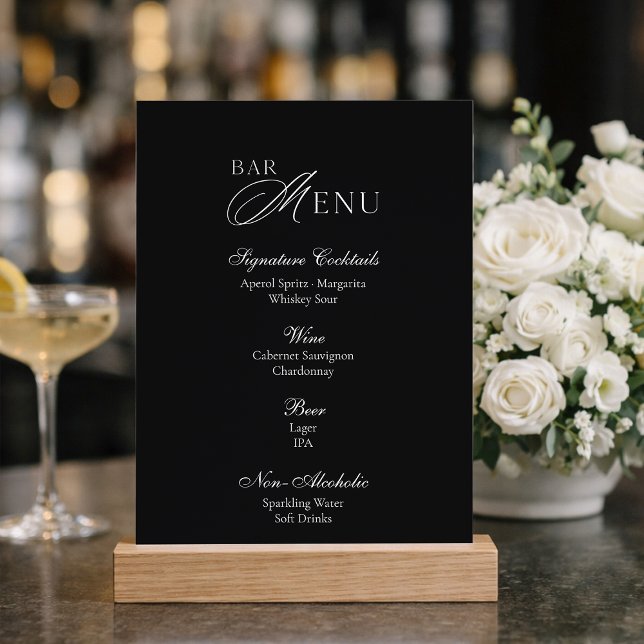Convites Black Wedding Bar Menu Sign (Criador carregado)