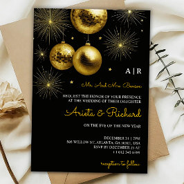 Convites Black wedding invitation with gold text