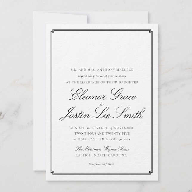 Convites Black Wedding Invitation with Monogram Space (Frente)