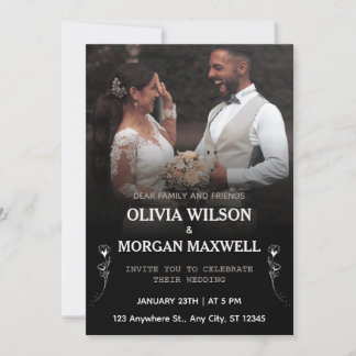 Convites Black & White Bold Gradient Elegant Photo Wedding
