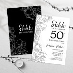 Convites Black White Botanical Surprise 50º aniversário<br><div class="desc">Black White Botanical Surprise 50th Aniversário. A design feminina moderna minimalista apresenta sotaques botânicos e letra de script de tipografia. Simples cartão de convite floral perfeito para uma festa surpresa na moda.</div>