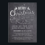 Convites Black White Chalkboard Holly Festa de Natal Feliz<br><div class="desc">O Elegante Quadro Negro e Branco Feliz Natal e Tipografia de Felizes anos novos. Holly Feliz Modelo da Festa de Natal.</div>