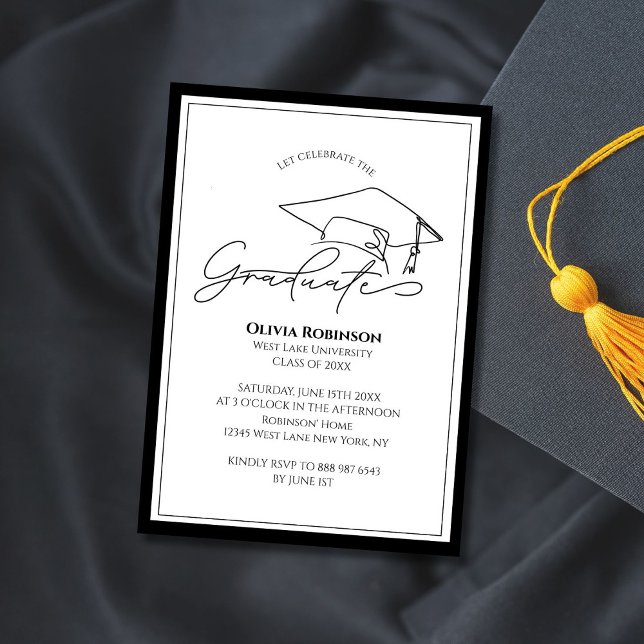 Convites Black White Classic Graduation cap typography (Criador carregado)