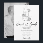 Convites Black & White Coquette Wedding Cake Photo<br><div class="desc">Elegant black and white wedding invitation with hand-drawn coquette wedding cake design and a photo of the couple on the back. A romantic bridal suite design perfect for modern weddings. Ideal for couples looking for a timeless aesthetic.</div>
