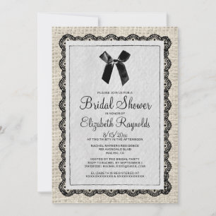 Convites Black White Country Burlap Bridal Shower Invites