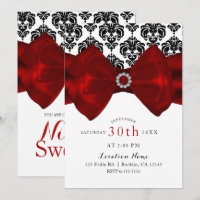 Black & White Damask Laço Vermelho Festa Glam 16 A