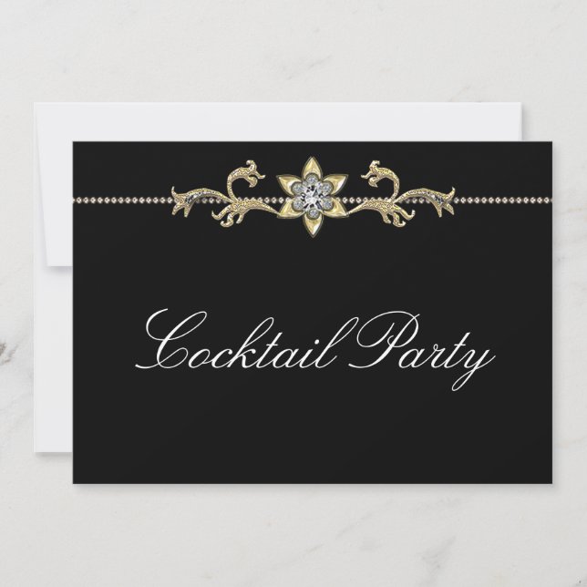 Convites Black White Diamond Black White Coctail Party (Frente)