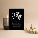 Convites Black & White | Festa de Aniversário Chic Fifty 50<br><div class="desc">Celebre o seu dia especial com este convite de aniversário simples e elegante de 50 anos. Este design apresenta um "Cinquenta" em pincelada elegante com um layout limpo na combinação de cores preto e branco. Mais designs estão disponíveis na minha loja BaraBomDesign.</div>