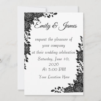Convites “Black & White Floral Wedding Invitation