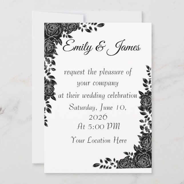 Convites “Black & White Floral Wedding Invitation (Frente)